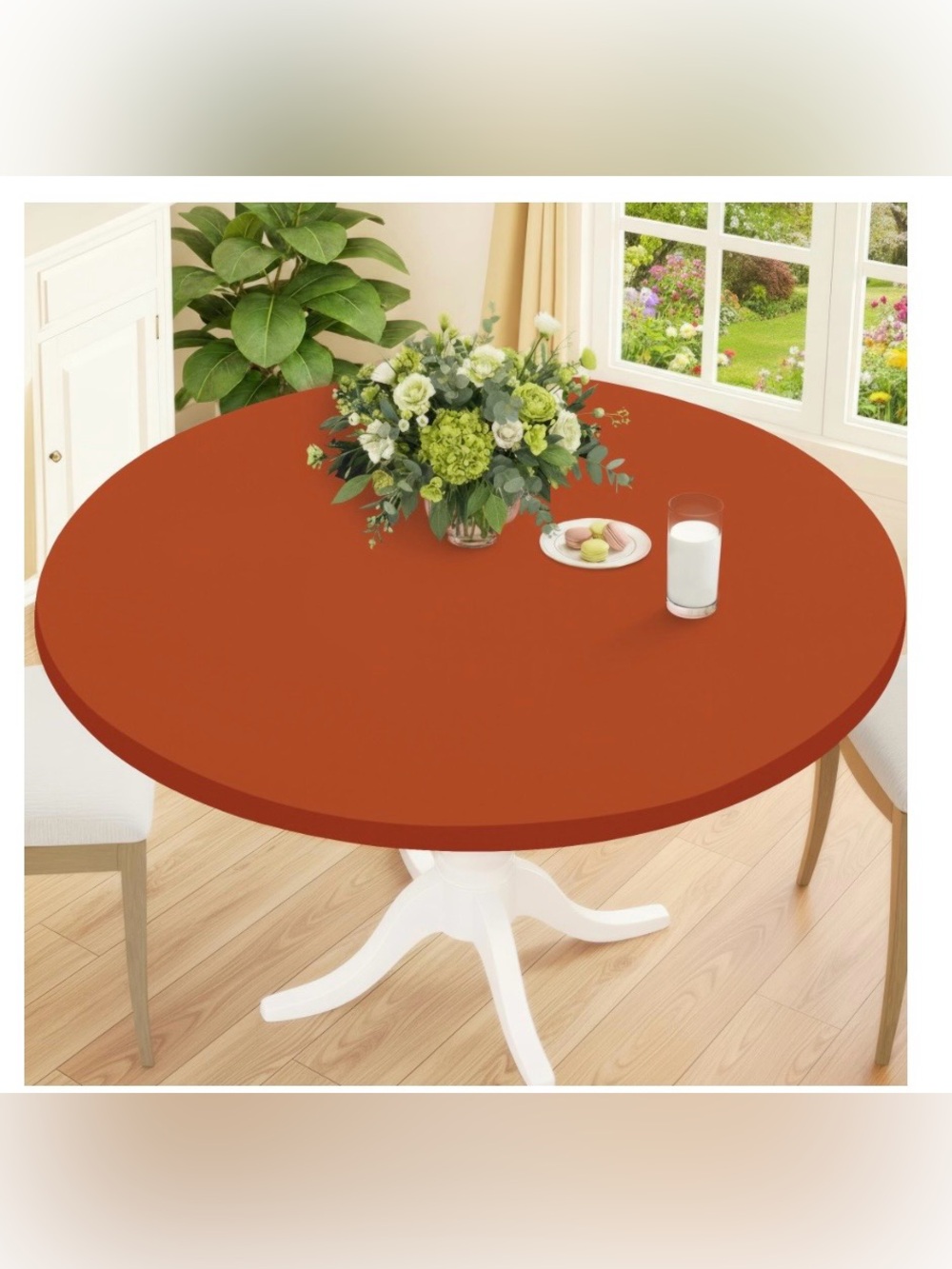 Indoor Outdoor Polyester Elastic Fitted Tablecloth Waterproof 45-56” - RUST